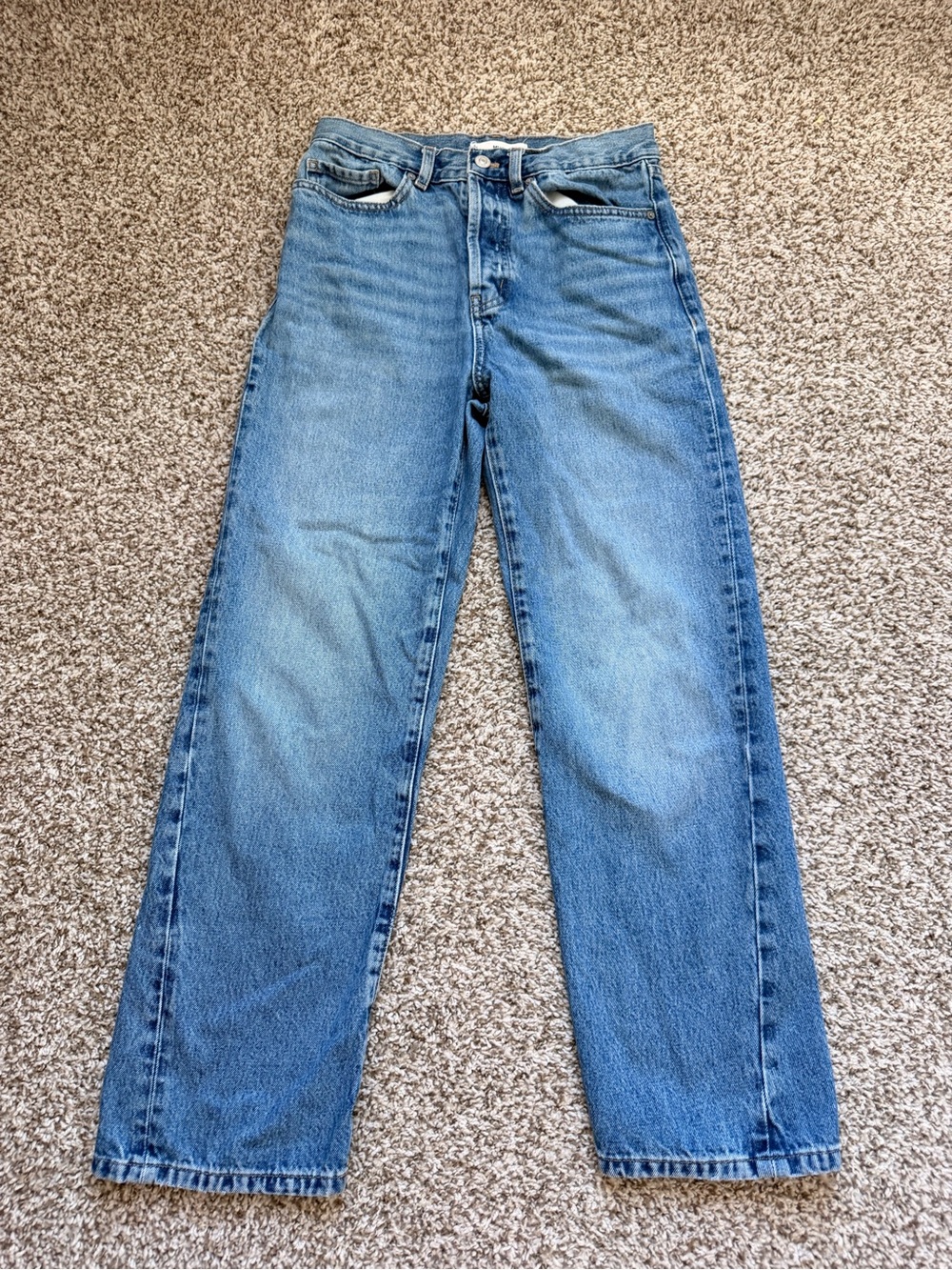 Mango Womens Straight-Leg Jeans in Light Blue Wash
